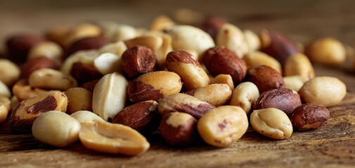 The Peanuts Spread On Rustic Wooden Surface Close-Up Texture And Natural Colors