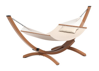 Hammock on wooden stand isolated on transparent background - 3d PNG illustration
