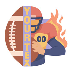 Football player with customizable jersey holding ball and flame background, sports design vector
