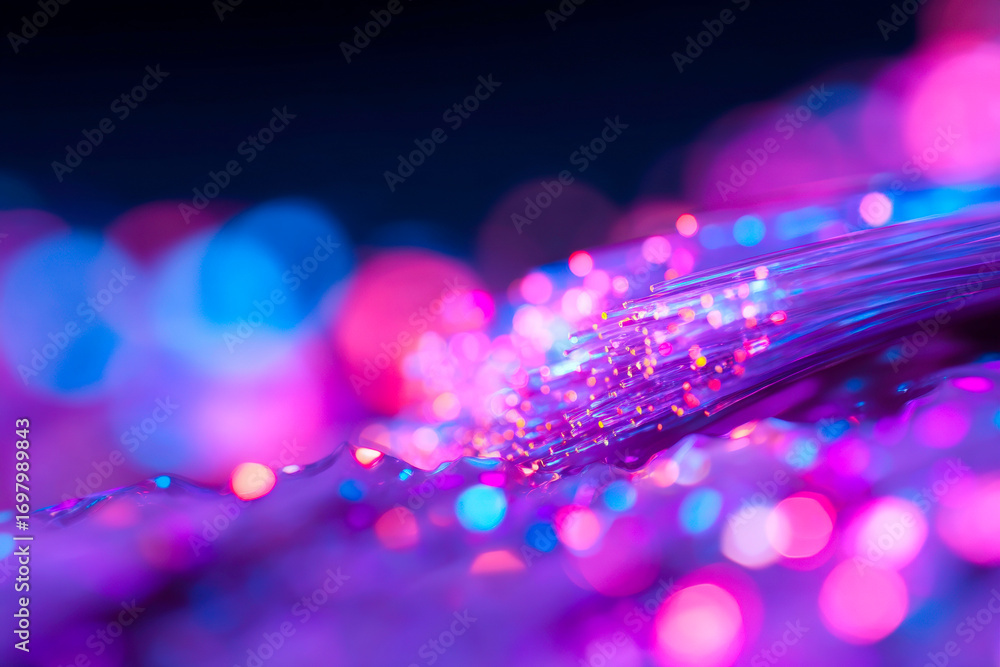 Aufkleber a dynamic abstract digital representation of data packets flowing gracefully through a fiber optic c