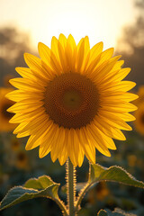 Golden yellow sunflowers blossom under the summer sun, a beautiful sight of nature's beauty in a bright blue sky