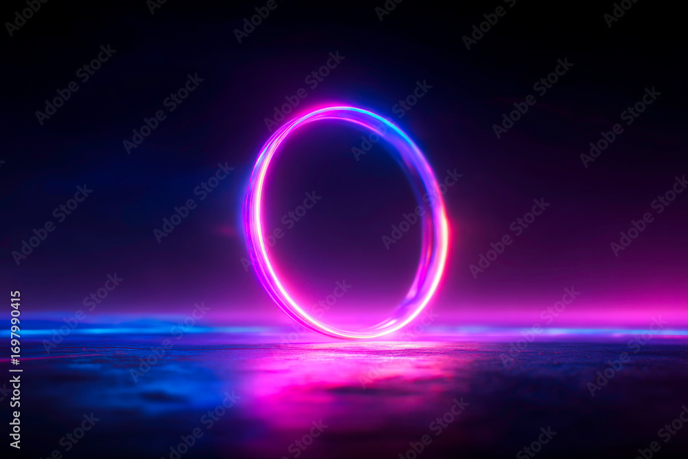 Poster a futuristic abstract digital image of a glowing blue circle with techinspired gradient illumination
