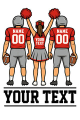 Football trio couple vector with customizable names and jerseys, perfect for team families and spirit wear
