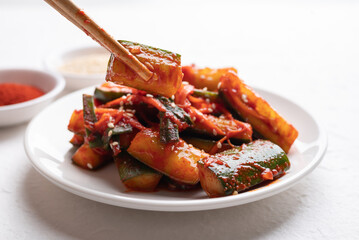Korean kimchi cucumber ready to eating, Korean side dish, Homemade food