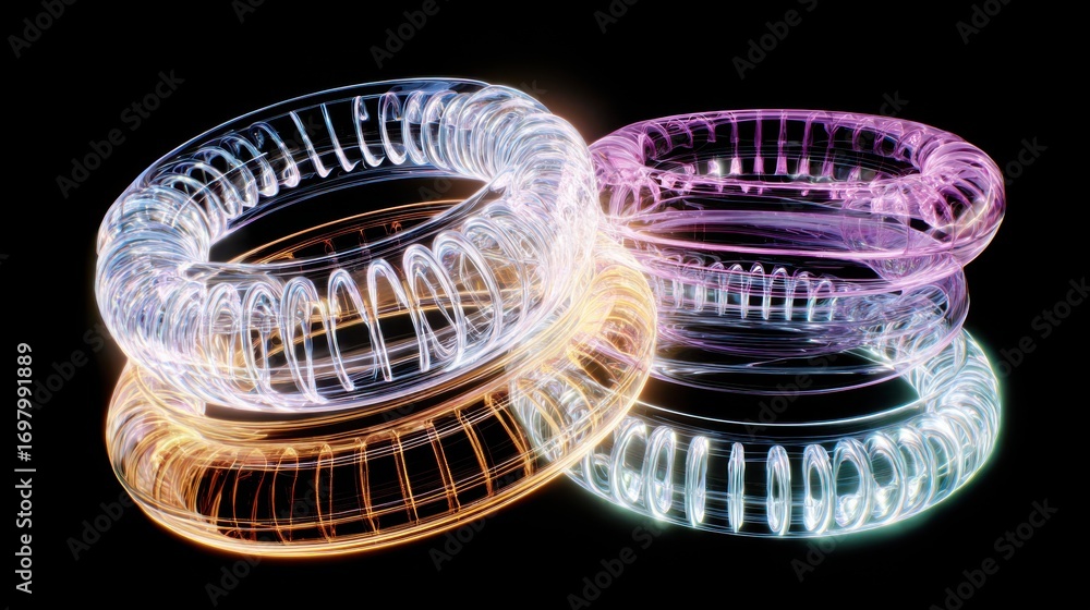 Poster colorful abstract circles with glowing light effects in a dark background for artistic and creative 