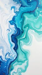 Acrylglasbilder Kristalle A mesmerizing abstract painting featuring swirling blue and white fluid shapes, creating a dynamic interplay of colors that evoke a sense of tranquility.  © bestimagestock