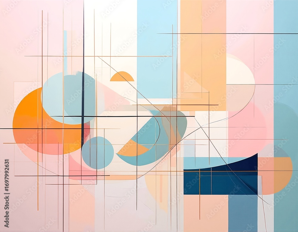 Aufkleber a vibrant abstract painting featuring a dynamic arrangement of geometric shapes in a spectrum of col