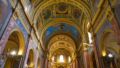 Ornate golden arches and painted vaulted ceiling of a grand cathedral interior.