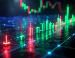 Realistic 3D digital illustrations. Representing complex concepts such as financial markets, business strategies, and medical issues with glowing elements and abstract visualizations.