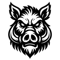 Angry wild boar face in bold aggressive mascot style black and white tattoo-style vector illustration
