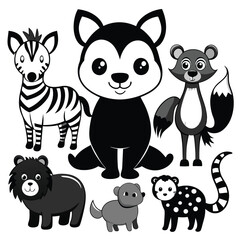 Cute cartoon animals for kids and educational materials