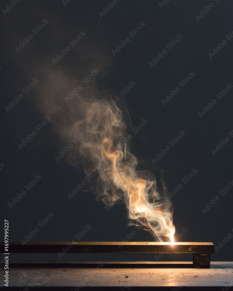Poster dynamic smoke trail emerging from a smooth surface with a dark background creating a mesmerizing eff