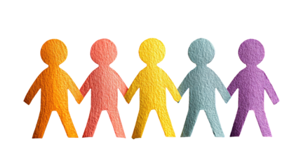 Rainbow paper cutouts of people, holding hands