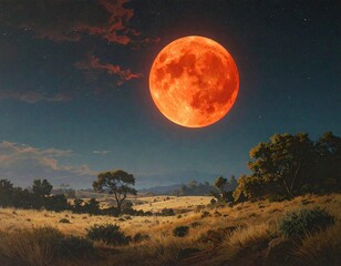 Red moon over a landscape