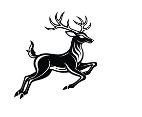 "Stylized Black and White Vector Deer Illustration – Dynamic Wildlife Art with Antlers"
