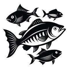 Fototapeta premium Stunning black and white illustration of four fish swimming together
