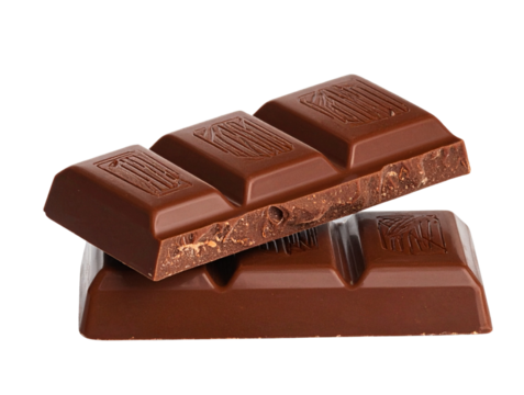 Two dark chocolate bars stacked against a transparent background.