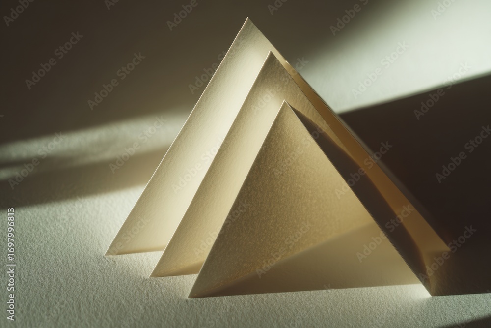 Poster elegant paper triangles casting soft shadows on a minimalist background with dramatic lighting effec