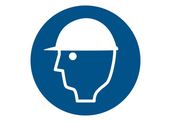 Blue and white working protection sign head protection with working helmet. Illustration made September 11th, 2025, Zurich, Switzerland.