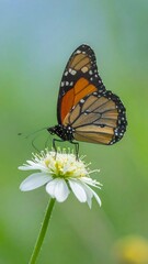 Fototapeta premium Monarch butterfly on white flower