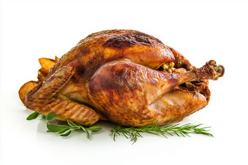 Flawless cooking fried whole turkey on white background isolated, generated AI