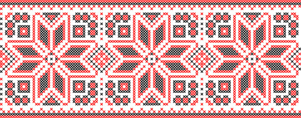 Vector illustration of Ukrainian ornament in ethnic and floral style, identity, vyshyvanka, embroidery for print clothes, websites, banners, backgrounds, traditional folk design with plant motifs