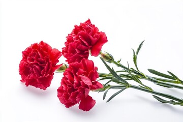 Red carnation flowers isolated on white background, generated AI