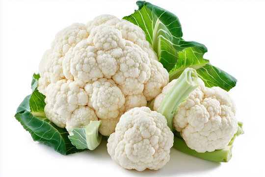 Flawless fresh ripe cauliflower with its green leaves, generated AI