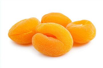 Flawless ripe dry apricots on white background, generated AI