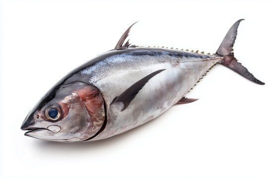 Flawless raw fresh whole tuna fish on white background, generated AI