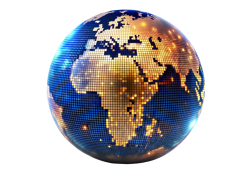 glowing pixelated earth png image on transparent background