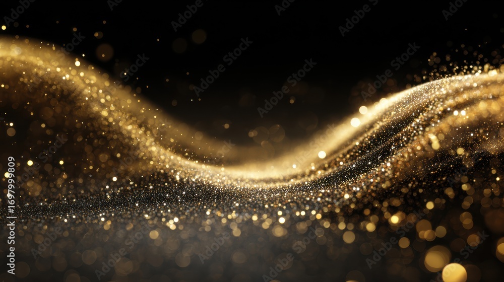 Aufkleber golden glittering wave with sparkles and shimmering light in dark background creating a dreamy atmos