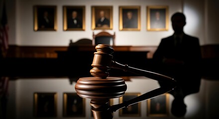 Courtroom Gavel and Judge Silhouette.