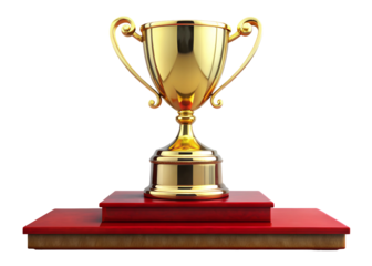 golden trophy shines on a velvet podium png image on transparent background
