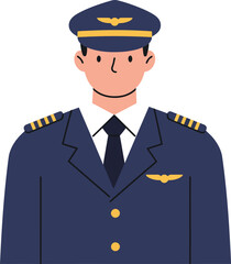 pilot wearing uniform smiling confidently on transparent background