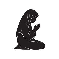 Silhouette of Woman in Prayer &ndash; Peaceful Spiritual Muslim Worship Vector