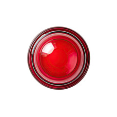 Red circular button, glossy finish, concentric rings