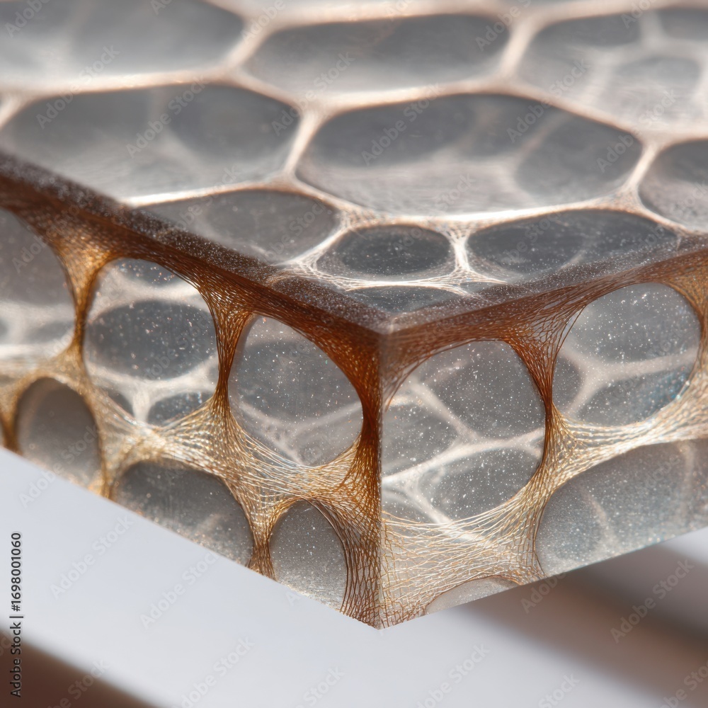 Poster intricate patterns of a translucent material showcasing organic shapes and textures under bright lig