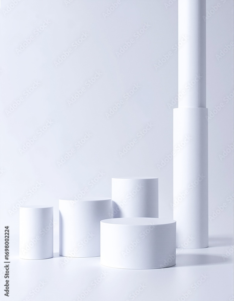 Poster a striking white sculpture featuring three elegantly designed columns, each with unique textures and