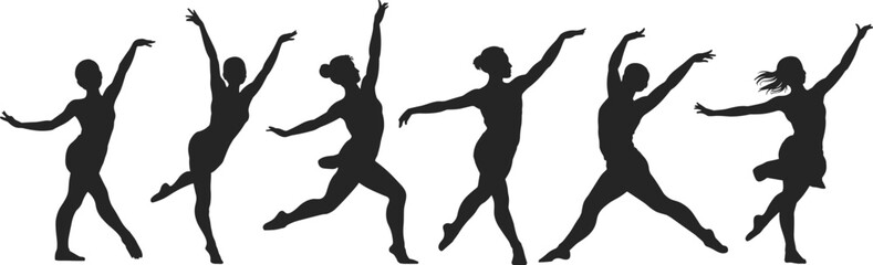 Ballet Dancers Silhouettes in Graceful Poses on White Background vector illustration