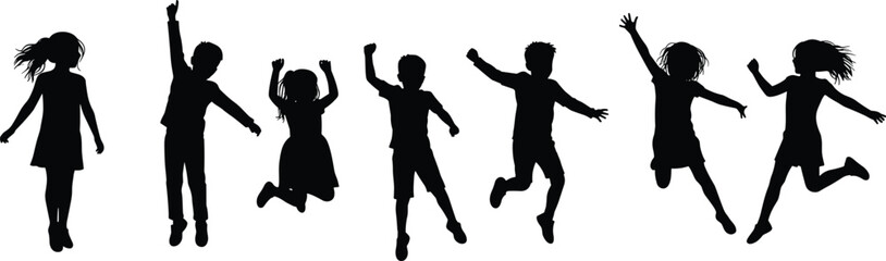 Children Silhouettes Jumping and Playing with Joyful Expressions kids