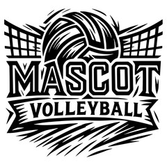 Mascot volleyball vector design with net and ball for team spirit apparel or stickers

