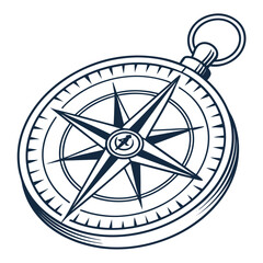 Classic navy blue line art compass rose design with directional points and a hanging loop