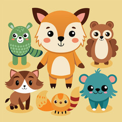 Fototapeta premium Cute cartoon animals for kids illustration
