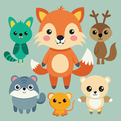 Fototapeta premium Cute cartoon animals for kids and children educational materials