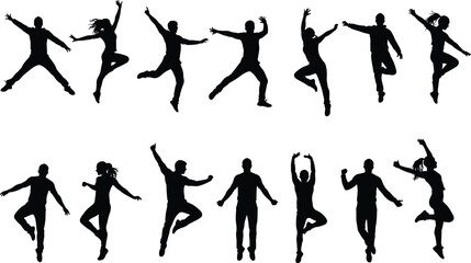 Dynamic Silhouettes of People Jumping and Dancing in Various Poses movement