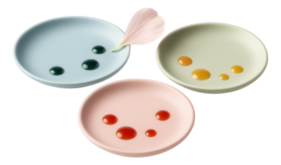 A single, perfectly round beet carpaccio slice on a large white plate, dotted with balsamic reduction and microgreens.