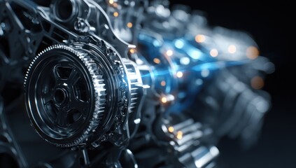 Close-up view of intricate engine components