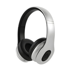 Stylish silver headphones on black background