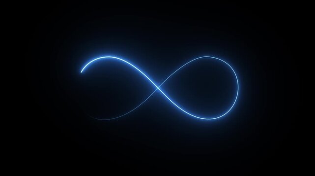 Glowing blue neon infinity symbol animation on black background, seamless loop clipart footage for modern design - Powered by Adobe
